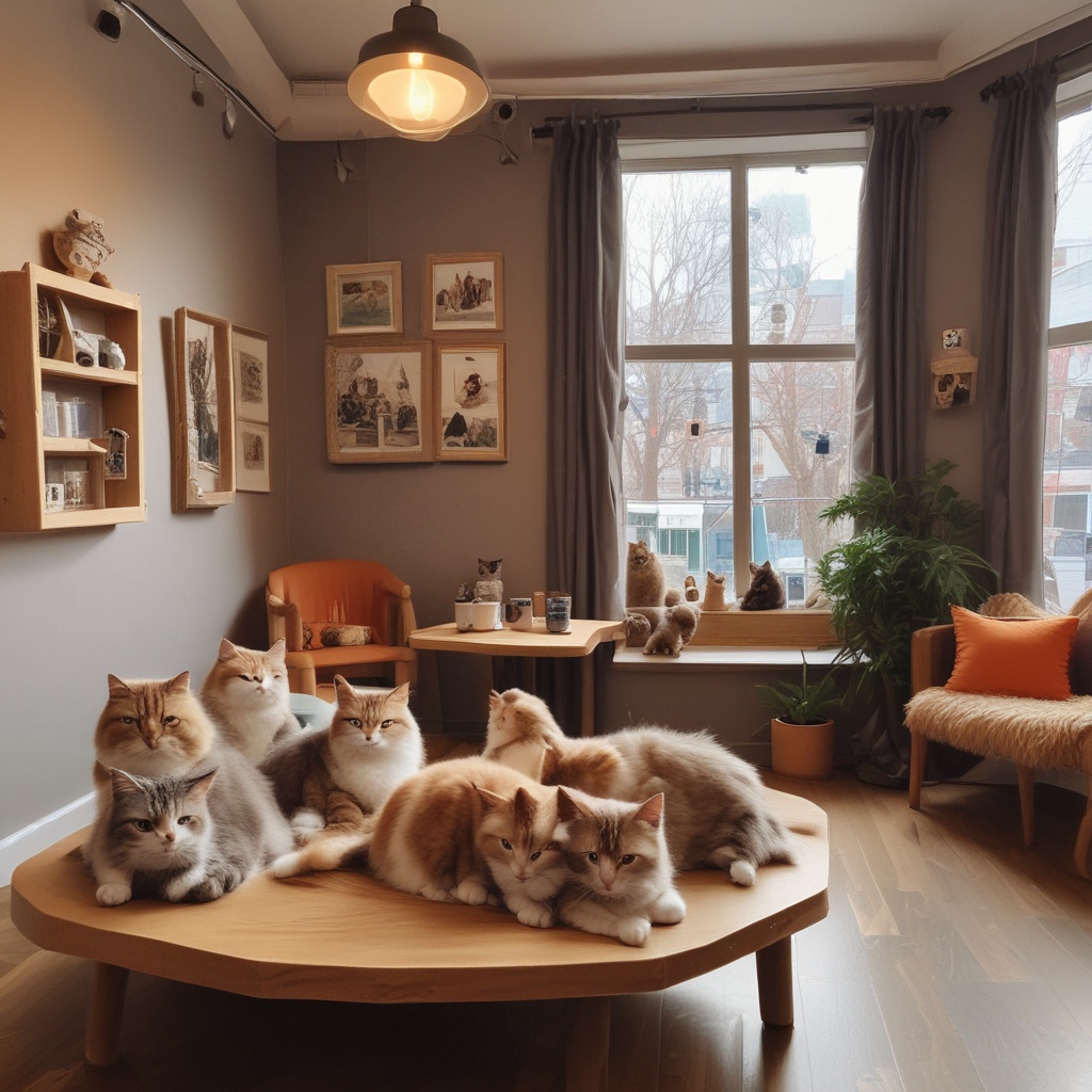 Cozy interior of Cat Cafe MoCHA with cats lounging