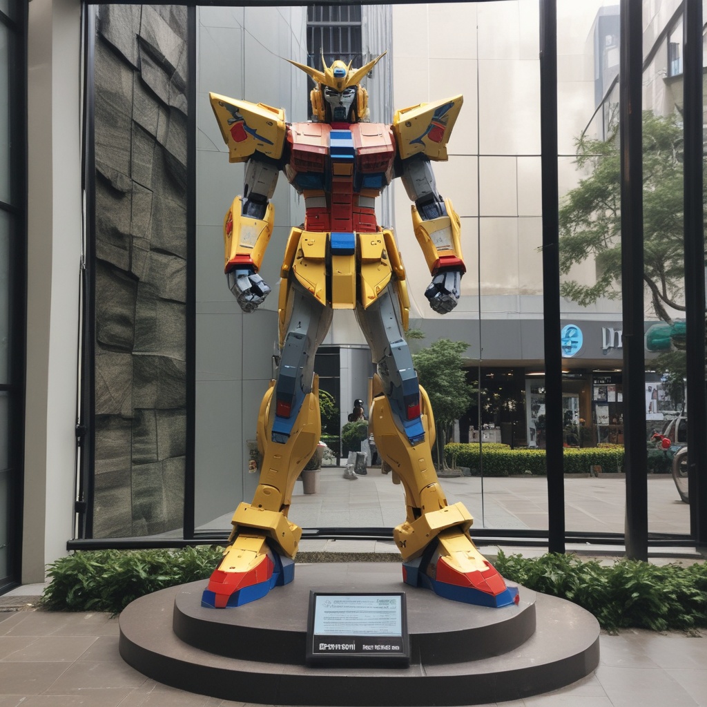 Statue of Gundam at entrance of the Gundam Cafe